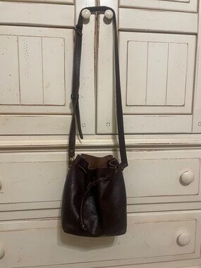 Portland Leather Dark Brown Pebbled Drawstring Crossbody Bag